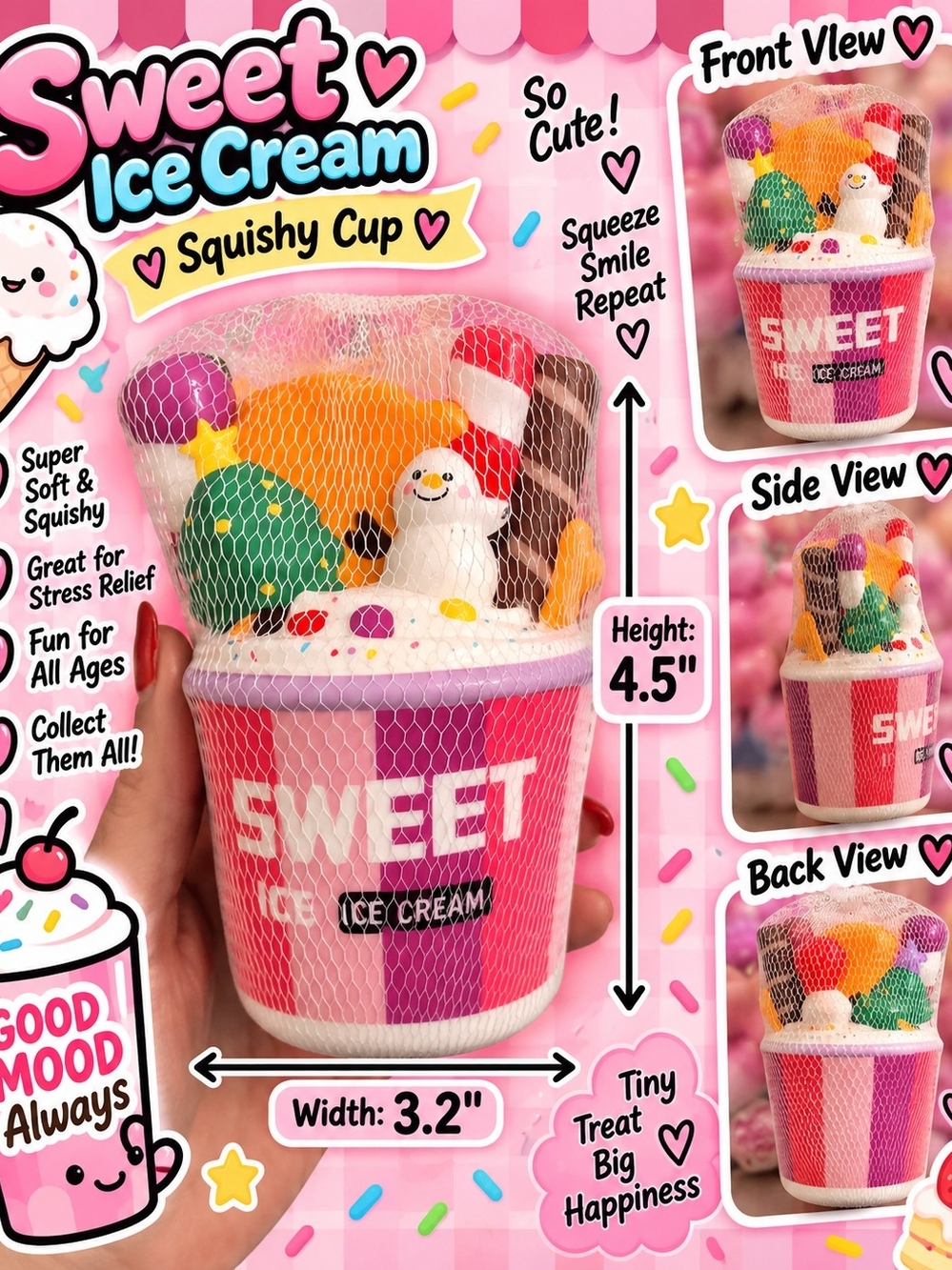 Sweet Ice Cream Squishy Cup - Pink